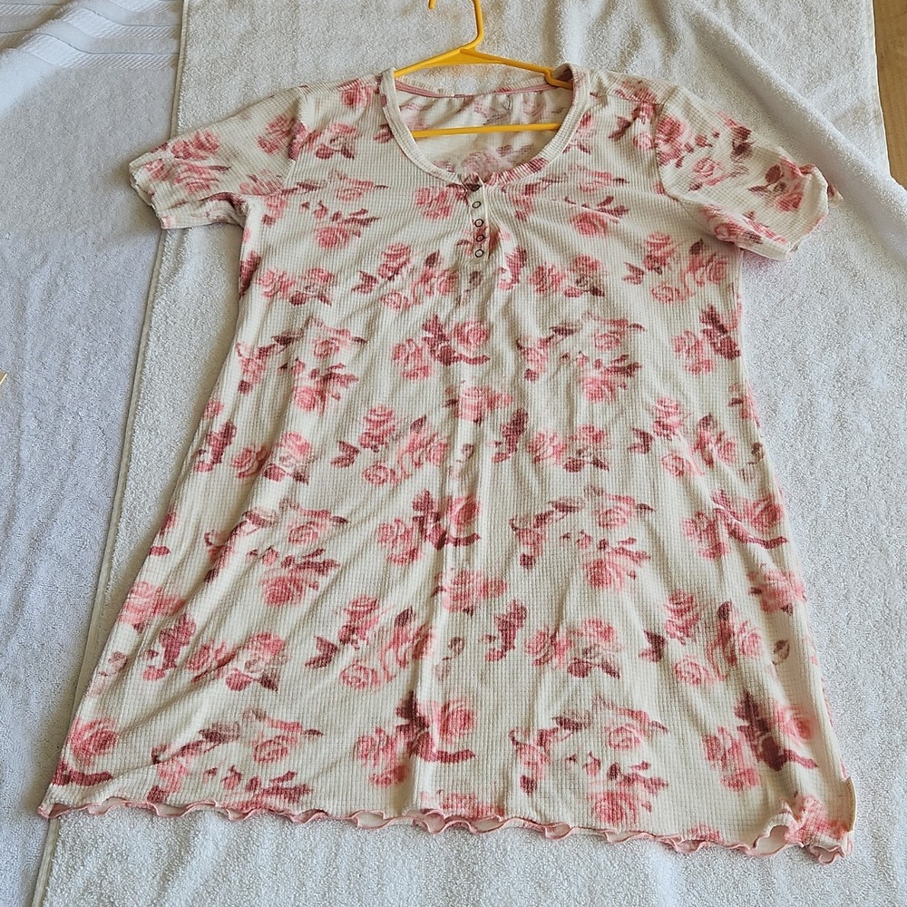 THALIA‎ SODI Ivory Pink Floral Short Sleeve Scoop Neck Button Casual Dress